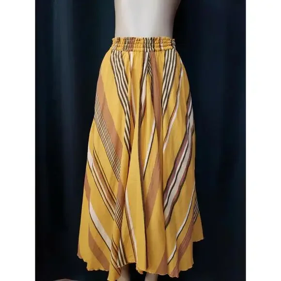NE QUITTEZ PAS Striped Midi mustard Size S Womens midi Skirt #CB4 - Picture 5 of 12